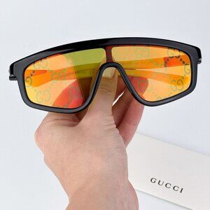 Gucci GG1736S 004  BRAND NEW Sunglasses Black Yellow Mirror Logo Unisex